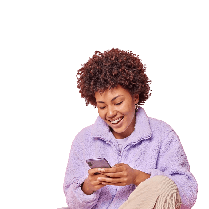 Happy customer holding phone
